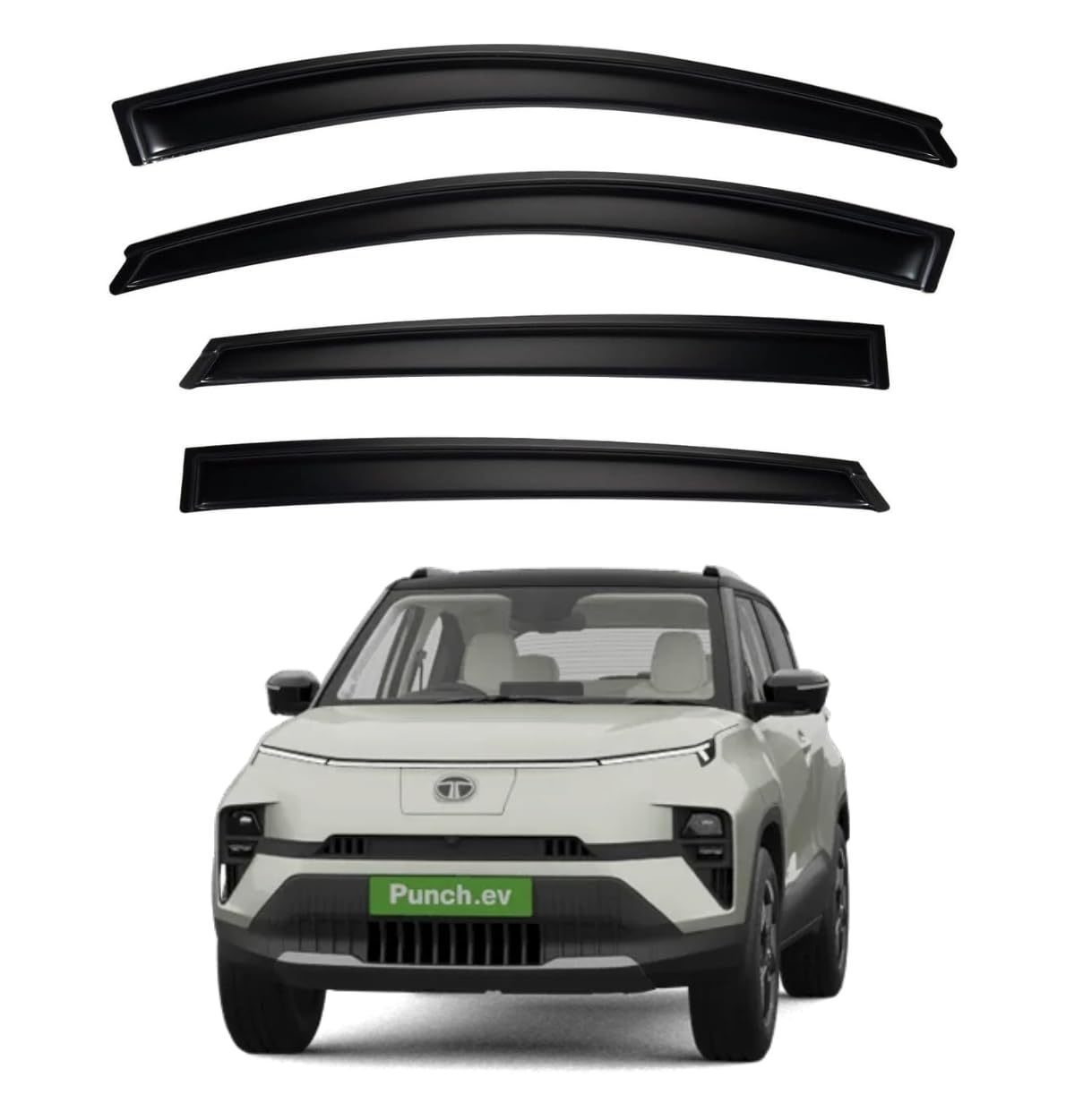 ShopClub Premium Smoke Car Door Visor Front+Rear Sun/Rain Guard Outside Mount Tape-On Window Visors Compatible with Tata Punch EV (2025)