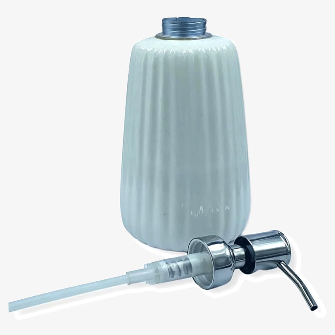 LOOKS FIRST Ceramic Liquid Soap Dispenser for Bathroom & Kitchen Handwash Dispenser with Removable Pump/Multipurpose Liquid Dispenser Bathroom Accessories | 420ml (White) - Image 2 thumbnail