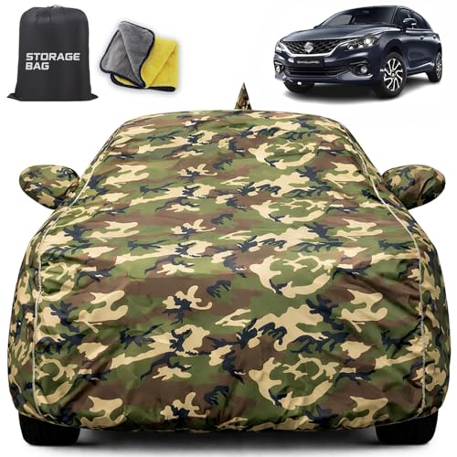 Image of for Maruti Baleno Car Cover for All Weather Protect with 100% Waterproof, Mirror Pockets, Soft Lining, Triple Stitched, Adjustable Belt and Bottom Elastic to Secure Fit (4x4 American Matty)