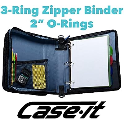 Case-it Universal Zipper Binder | 2-Inch O-Rings, 13-Inch Laptop/Tablet Padded Pocket, 400 Sheet Capacity, Multiple Storage Pockets & Shoulder Strap | School & Office Organizer | LT-007 Blue