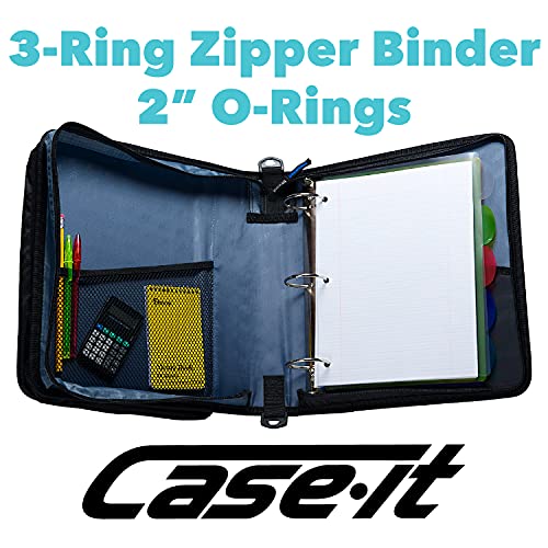 Case-It The Universal Zipper Binder - 2 Inch O-Rings - Padded Pocket That Holds Up To 13 Inch Laptop/Tablet - Multiple Pockets - 400 Page Capacity - Comes With Shoulder Strap - Black Lt-007 #TOP1