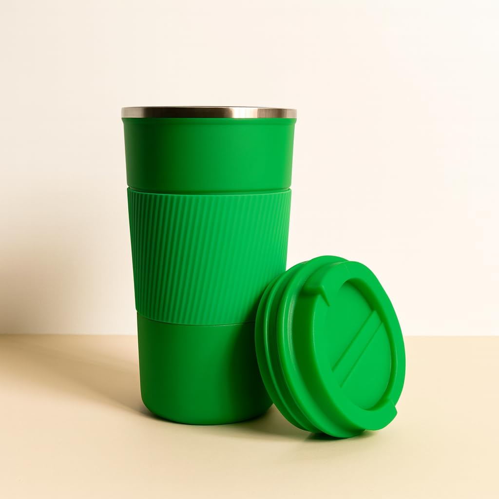 YELONA Light Green 510 ML Insulated Stainless Steel Coffee Tea Tumbler for Hot Cold Beverages Portable Travel Mug Leak Proof Sipper Lock Lid Thermos Multipurpose for Home Office Gifts