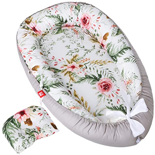 Image of ZUHOUSELIVE Baby Nest Baby Lounger for Newborn Baby Thicken Ultra Soft Co Sleeping Baby Bed Lightweight Infant Floor Seat for Traveling Portable Infant Crib Bassinet (Flower2)