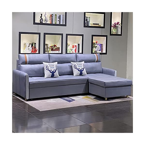 3-Seat Corner Sofa Convertible Bed Pull-Out Futon Couch,Multifunction Foldable Living Room Furniture Sleeper Sofa with Practical Storage Box Function And Solid Wood Sofa Feet, 2.65M,Purple