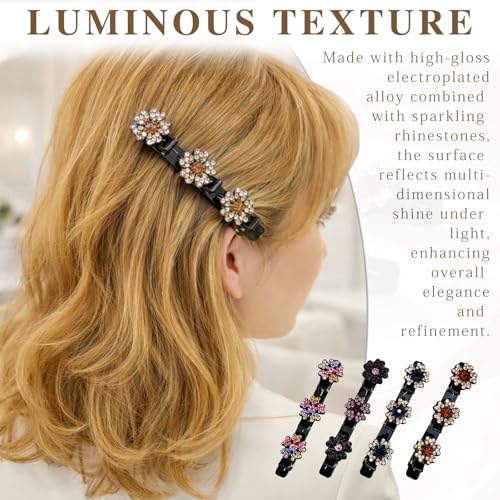 Set de 4 pinzas para cabello con piedras brillantes trenzadas miniatura 3