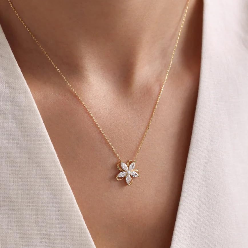 Image of Zarkan Jewellery 925 Silver Hallmark Silver Gold Plated Camellia Flower Necklace