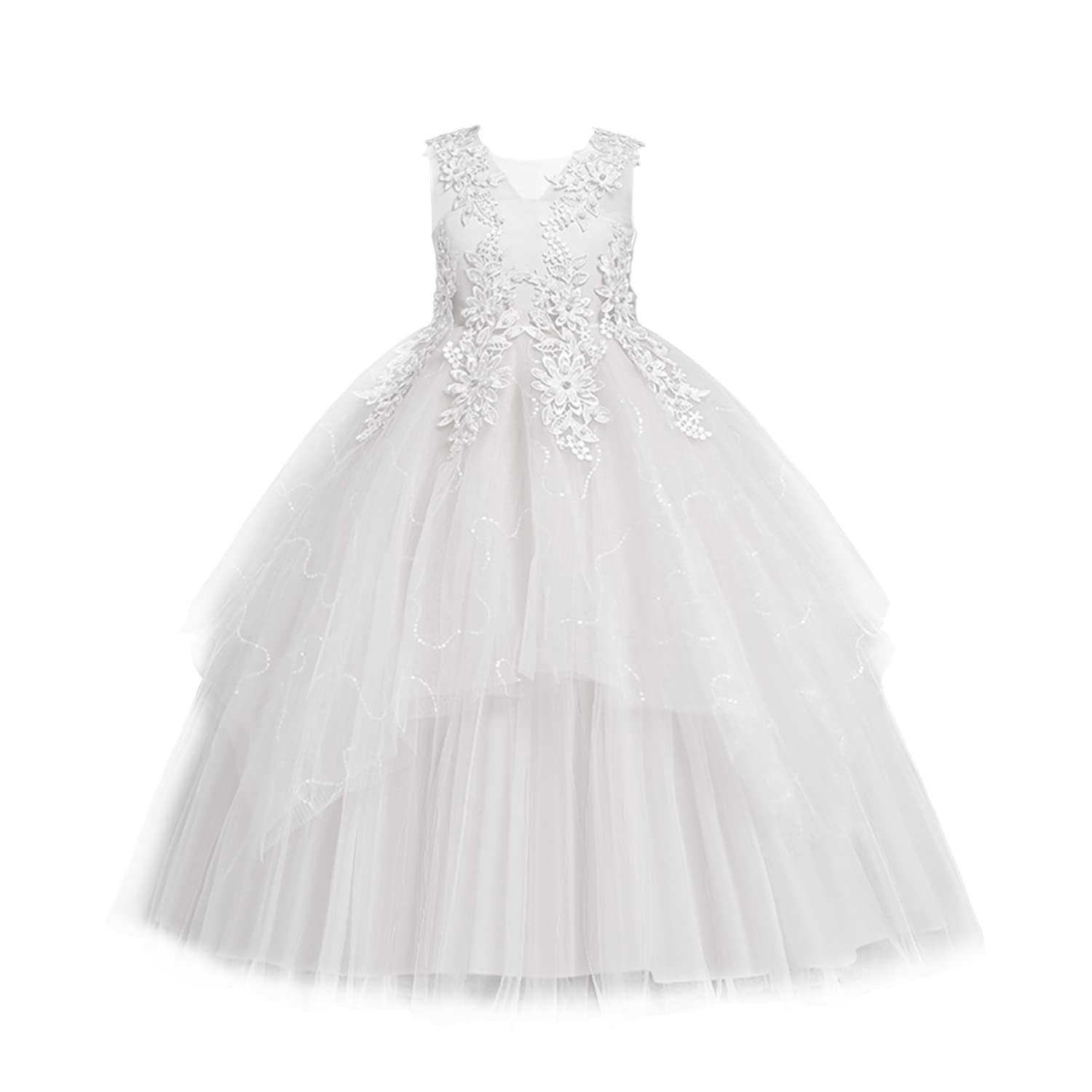 LOLANTA Vestido Niña Ceremonia Fiesta, Vestido de Tul de Boda, Blanco Ropón para Bautizo