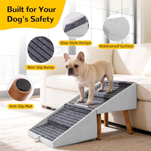 Image of 2-in-1 Dog Steps & Ottoman,17.13 inch H Dog ramp for Couch | Foldable Dog ramp for Small dogs, Non-Slip Wooden Pet ramp for Puppy Senior Injured Dogs (Light Grey)