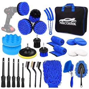 NIKCOSMK 27Pcs Car Detailing Kit, Car Detailing Brush Set, Drill Brush Set Car Detailing, Car Detailing Brushes, Tire Wheel Brush,Car Accessories,Car Cleaning Tools Kit for Interior,Exterior,Wheels