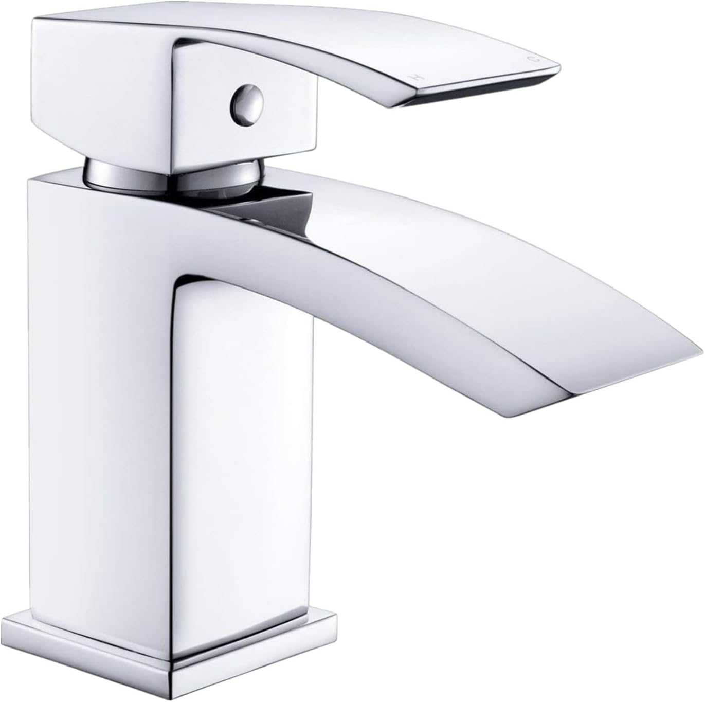 Bathroom Basin Sink Mixer Taps with Waterfall Spout, Square Moono Bathroom Sink Tap Single Lever Monobloc Brass Chrome Basin Taps 1 Hole with Hot and Cold Hoses