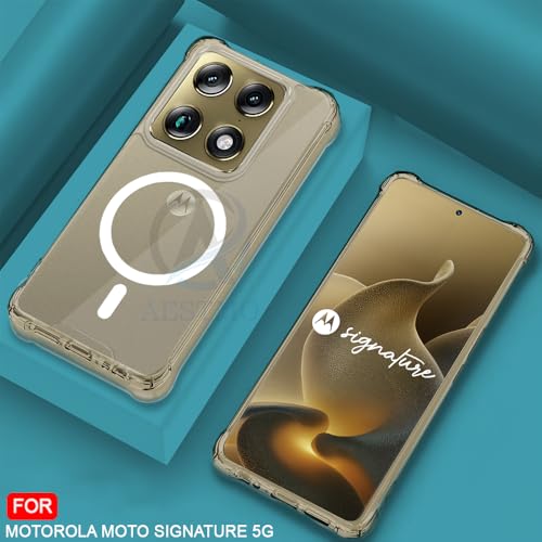 Image of AESTMO Clear Back Cover for Motorola Moto Signature 5G | 360 Protection | Transparent Back Cover for Motorola Moto Signature 5G (PC + TPU, Compatible with MagSafe Accessories, Transparent Bumper)