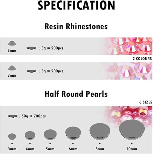 Miniatura 3 de TANOSII Perlas y diamantes de imitación de parte trasera plana de 1.98 oz de 0.196 a 0.394 pulgadas, mezcla de perlas semicirculares, diamantes de