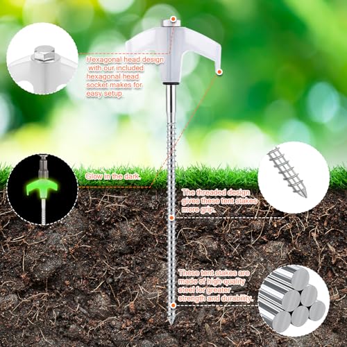20 Piezas Estacas para Tienda de Campaña de Alta Resistencia de 8" con Cabezas Hexagonales y Extractor, Estacas Metálicas con Cabezas Luminosas para Camping con Bolsa de Almacenamiento miniatura 2