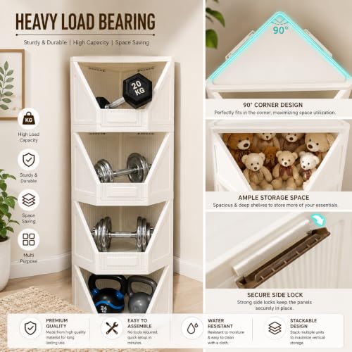 Image of URBAN LUXY Collapsible Wardrobe Rack for Storage /Sturdy Wardrobe /Kitchen Cupboard /Foldable Storage Organizer /Closet for Bedroom /Living Room /Laundry Room (Corner Cupboard, 4PCS)