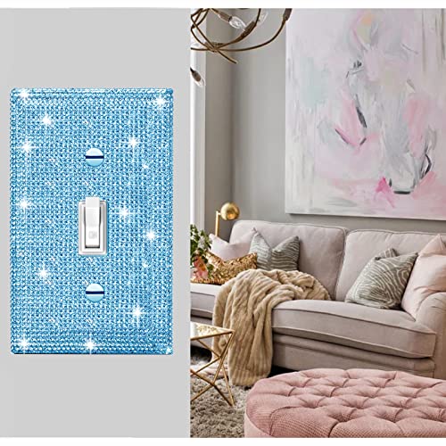 Image of Shiny Silver Blue Rhinestones Wall Plates Switch Plate Covers Decorative Light Switch Cover Single Toggle Rhinestones Outlet Covers Wall Plate