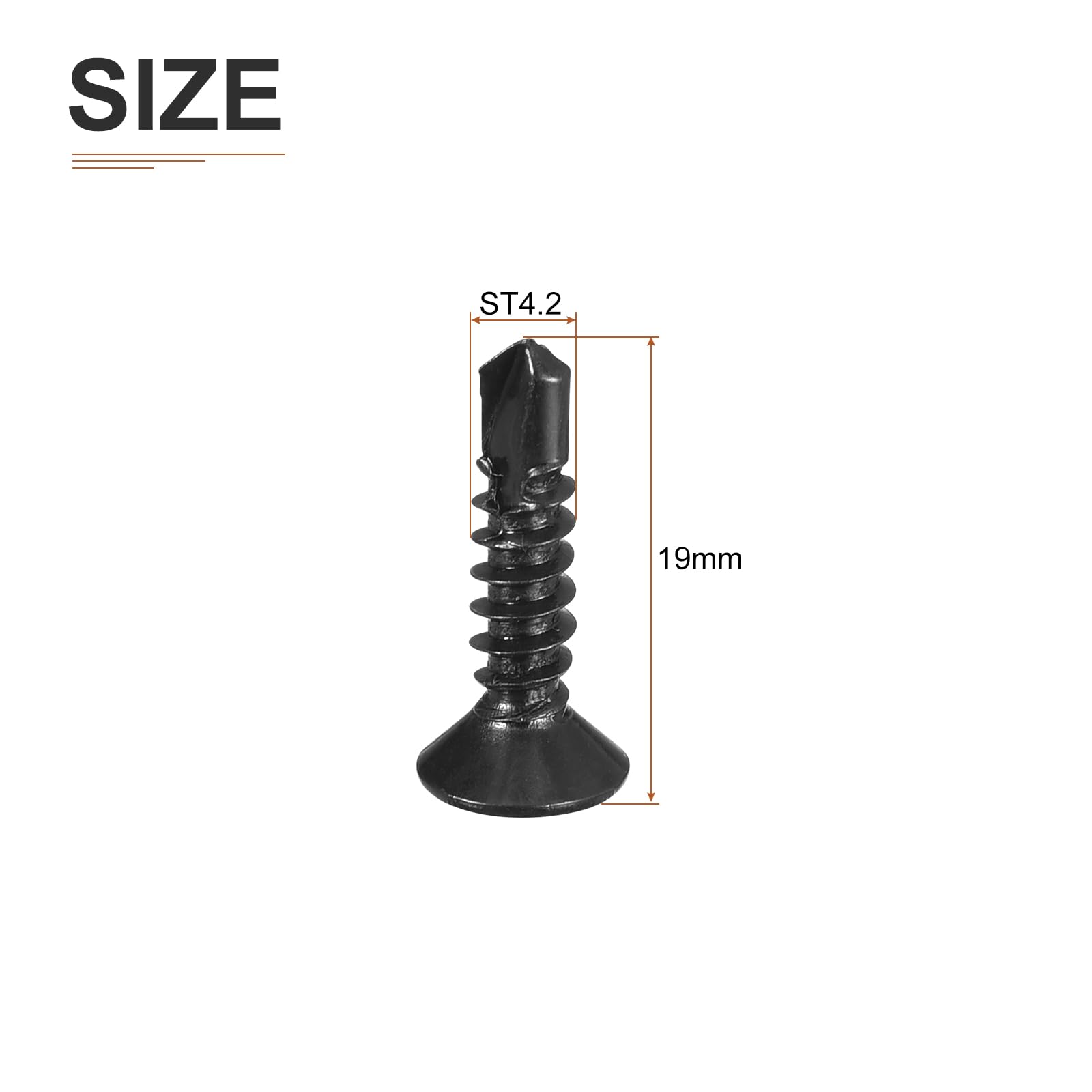 DTGN 100Pcs ST4.2x19mm Self Drilling Screws, 410 Stainless Steel Flat Head Phillips Sheet Metal Screw - Image 2