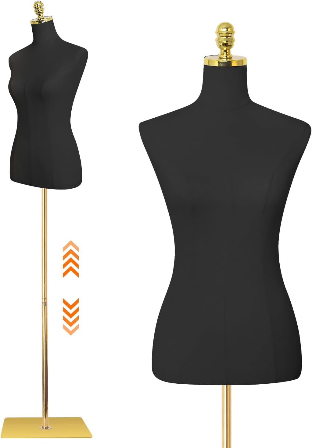 Female Mannequin Torso Dress Form Manikin with Metal Bracket and Rectangular Base, 40.55-73.23 Inch Mannequin Body Height Adjustable for Sewing Dressmakers Clothes Jewelry Display, Beige