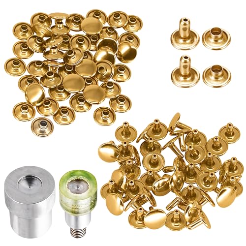 Rivets 8mm dorés double capuchon : fixez solidement vos cuirs sans effort