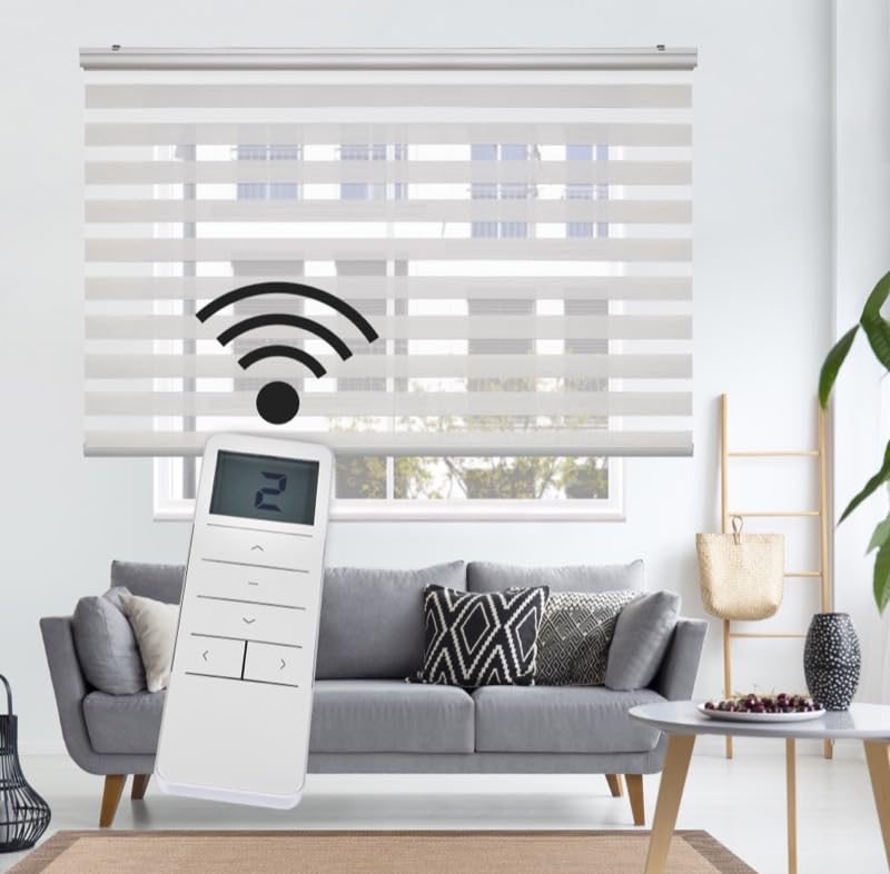 STOR PLANET | Estores Motorizados Noche y Día Platinum, Estores Eléctricos Enrollables Premium con Batería y Mando, Acabados en Aluminio, Estores Grandes Cocina, Salón, Dormitorio | Lino 100x250cm