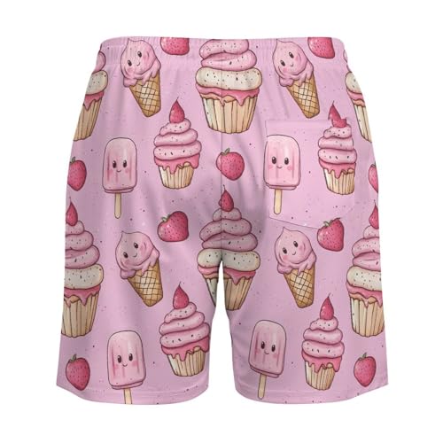 Strawberry Cupcakes and Ice Cream Mens Swim Trunks with Quick-Drying Lining Beach Shorts for Outdoor Sports4