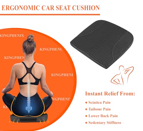 Image of kingphenix Premium Car Seat Cushion, Memory Foam Driver Seat Cushion to Improve Driving View- Coccyx & Lower Back Pain Relief - Seat Cushion for Car, Truck, Office Chair (4D Mesh Black)