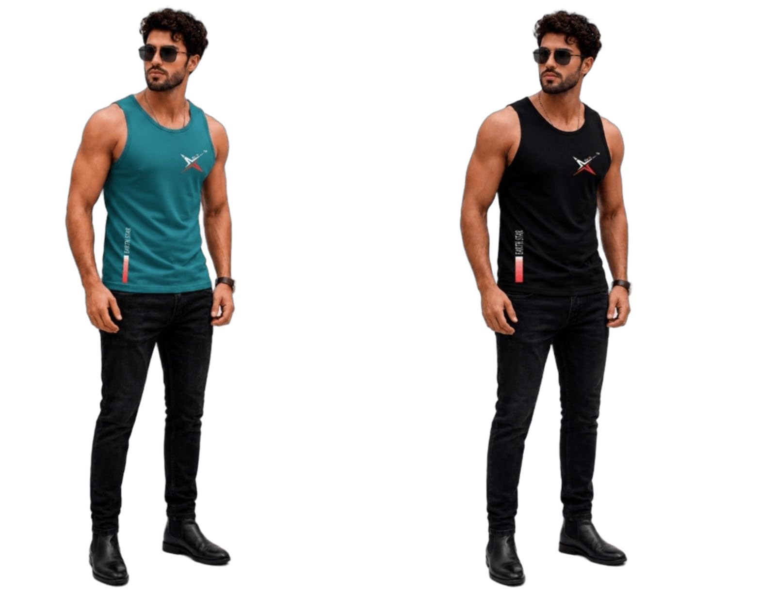 earth star Men's Cotton Tank Top T-Shirt | Sleeveless Gym Vest | Vest for Man Graphic Logo Print for Workout, Beach, Gym | Workout Sando | Gym Tshirts (in, Alpha, 2XL, Regular, Turquoise & Black)-picture-32