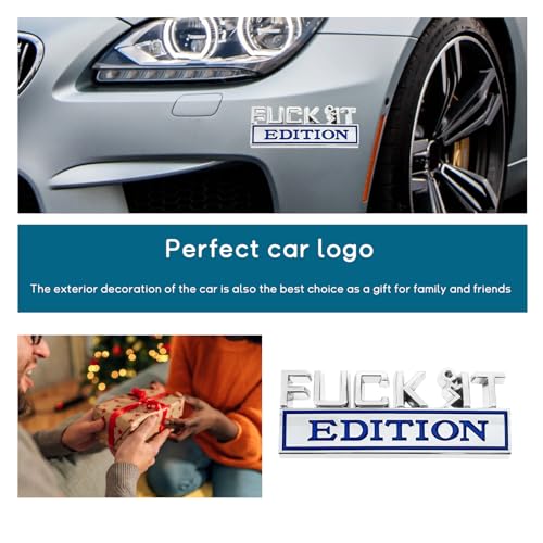 Image of Dickno Fuck It Edition Emblem for Car, Auto Fender Bumper Decoration Stickers, Vehicle 3D Side Fender Rear Trunk Decal Badge, Universal Exterior Accessories for Car (Silver & Blue)