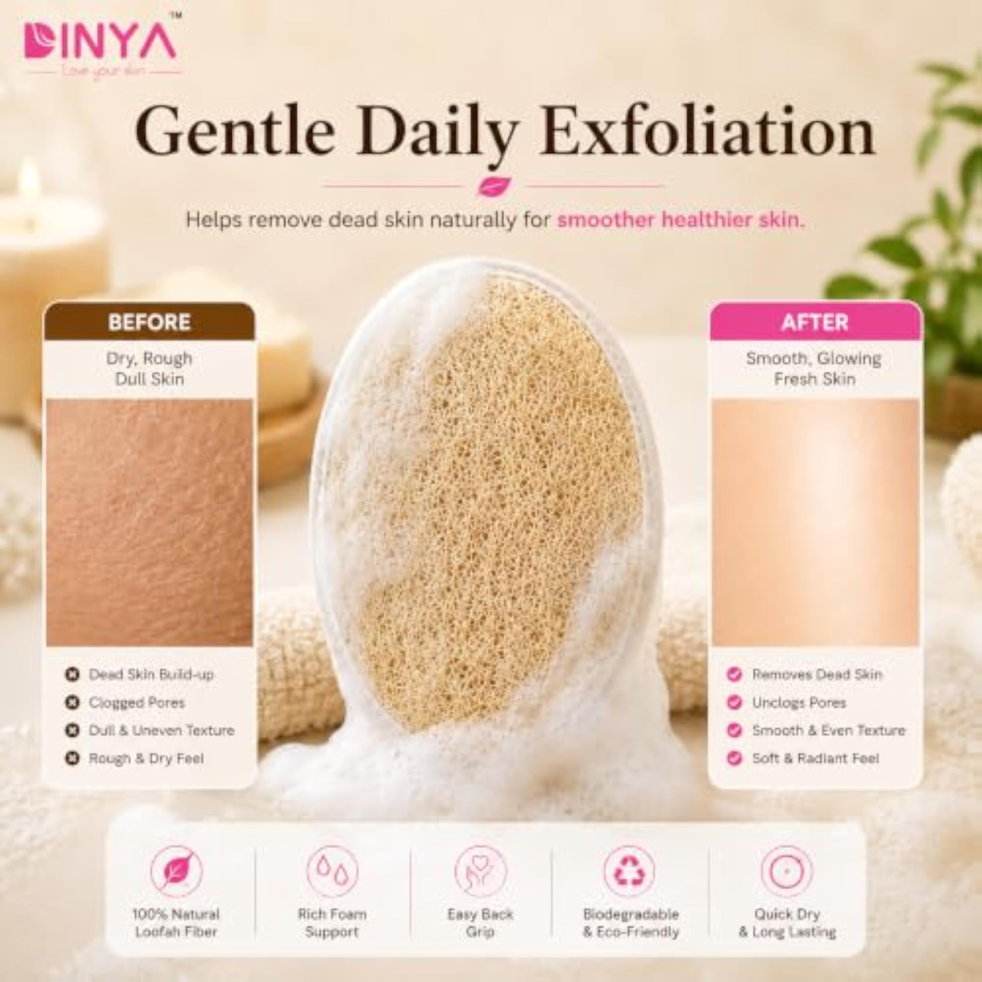 Natural Oval Loofah for Bathing, Pack of 4, Gift for Her