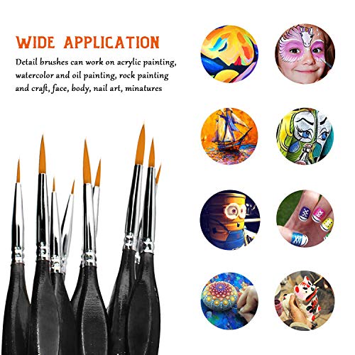 Detail Paint Brush Set, Rock Ninja 9pcs Thin Brushes for Fine Detailing & Art Painting - Acrylic,Watercolor, Oil Miniatures, Scale Models, Airplane Kits, Nail, Line Drawing 3 Detail Paint Brush Set, Rock Ninja 9pcs Thin Brushes for Fine Detailing & Art Painting - Acrylic,Watercolor, Oil Miniatures, Scale Models, Airplane Kits, Nail, Line Drawing - Image 3