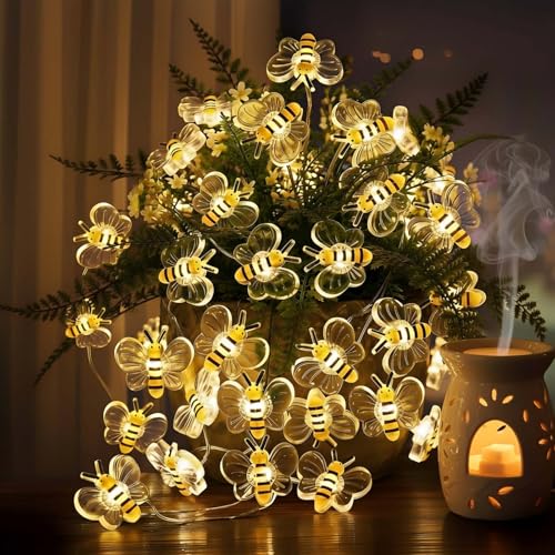 KEPABIGLE Bee Decor String Lights 10ft String Light with 30pcs Honeybee Shaped Led Bulb Battery Operated Fairy Lights for DIY Indoor Bedroom Party Wedding Patio Christmas