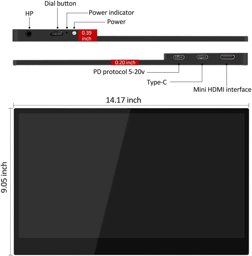 NexiGo Portable Monitor Ports and Dimensions
