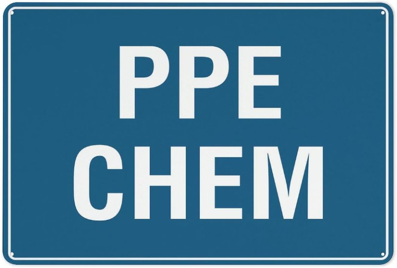 PPE Chem Rust Free Aluminum Sign - Pre-Drilled Holes, Weather Resistant Decor for House Door, Office, Business Yard - 12x16 Inch​