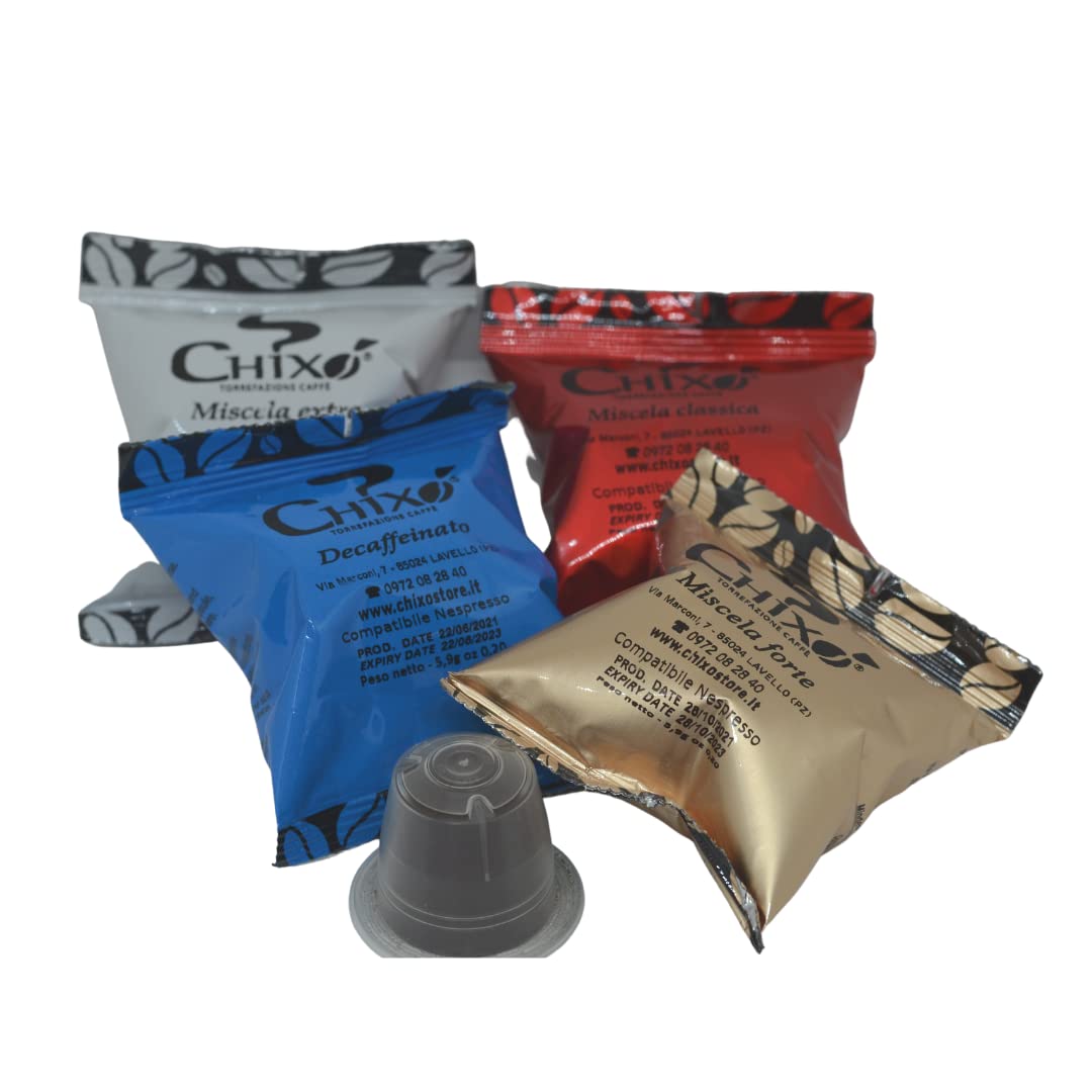 Chixò Coffee Pack of 50 A Modo Mio Compatible Mixed Capsules of Precious Arabica and Robusta Blends - 7.5 g Capsules