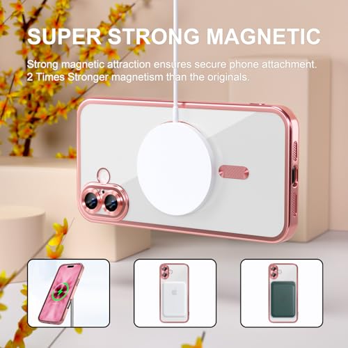 Image of Misea Magnetic for iPhone 17 Case Compatible with MagSafe Pink | [Never Yellowing] [Military Drop Protection] Full Camera Lens Protector Plating Soft Clear Phone Case for Women, Pink
