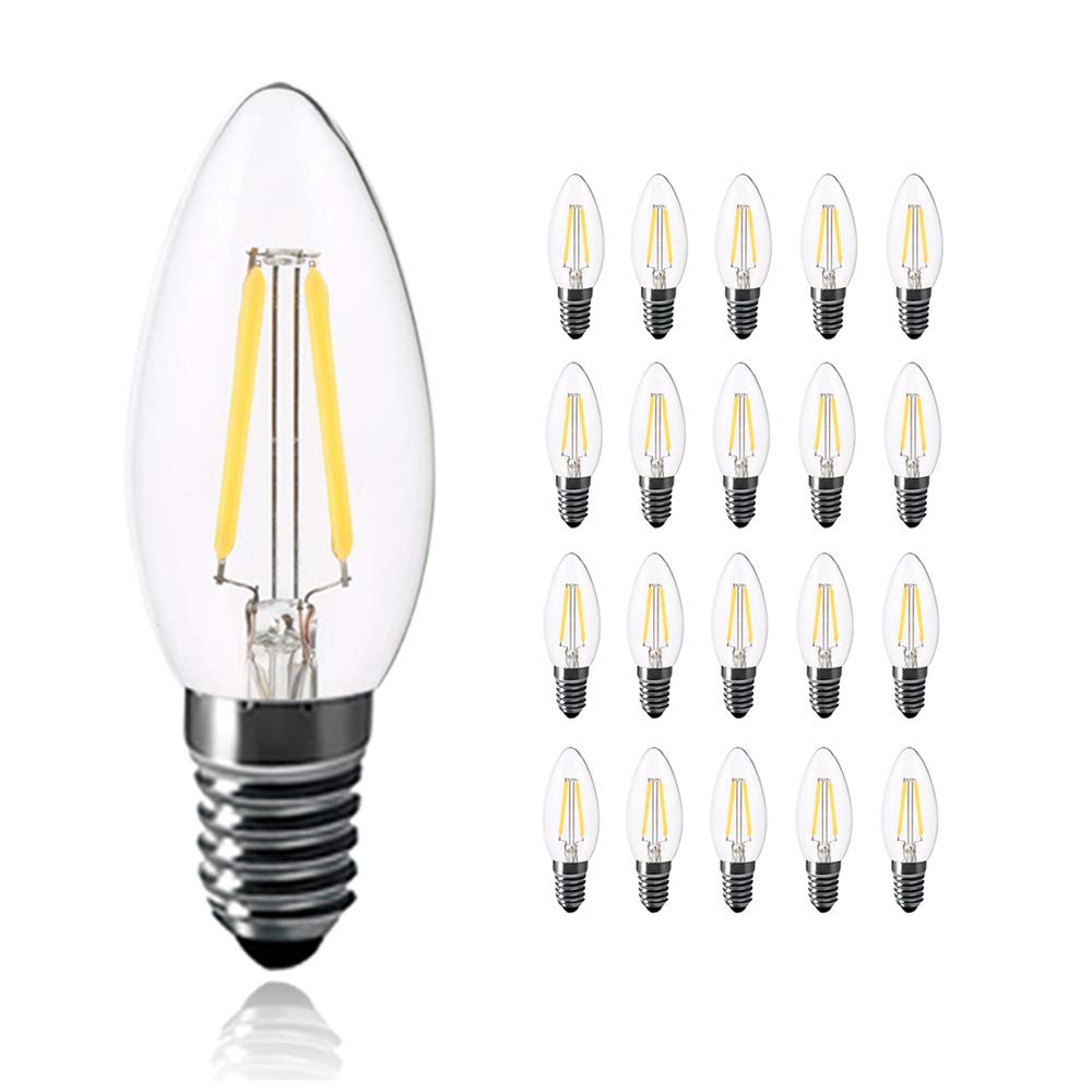Chao Zan E14 LED Candle Bulbs 2W, 20-25W Incandescent Equivalent Cool White 6000-6500K, Small Edison Screw Light Bulb, Filament Chandelier Lamp Bulb, 20 Pack