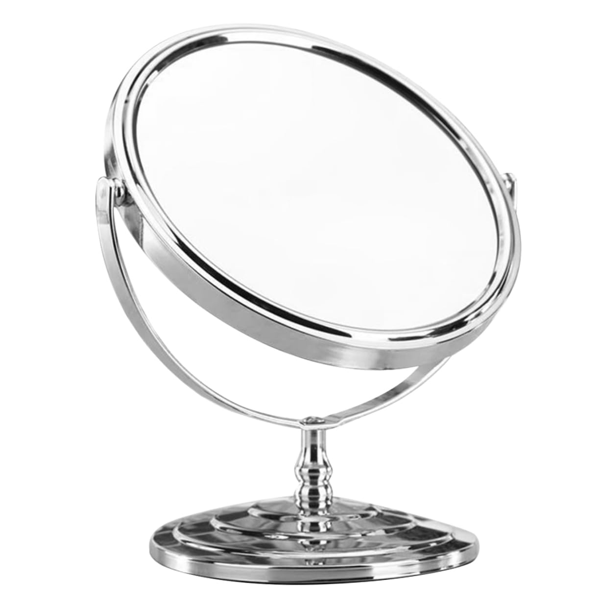 Doppelseitiger Vergrößerungs Schminkspiegel Schwenkbar für Tisch und Stand | Silber, Metall und Glas, Klare Sicht, Praktisch für Rasur und Make Up Am Schreibtisch