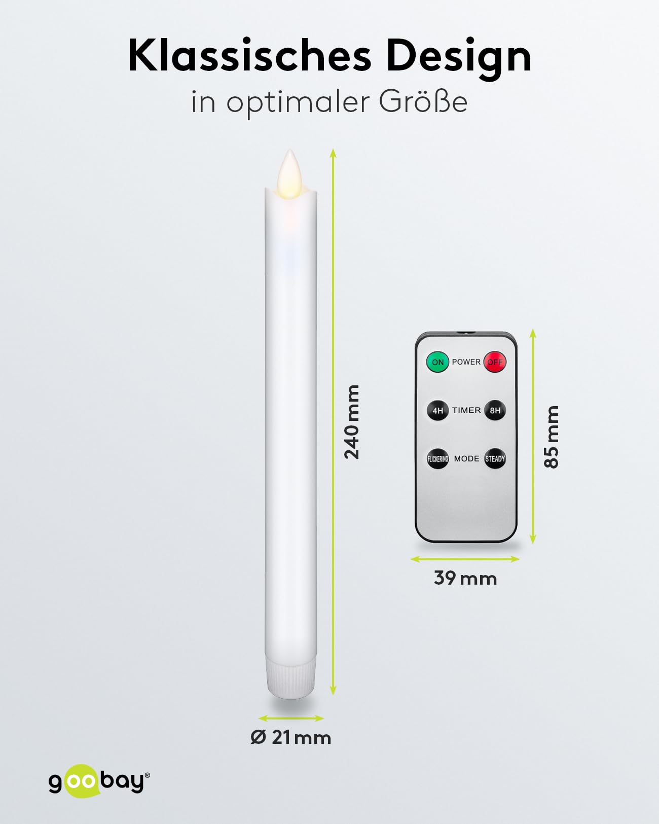Goobay 49867-5 candele a LED in vera cera, senza fili, con telecomando, timer, colore: Bianco