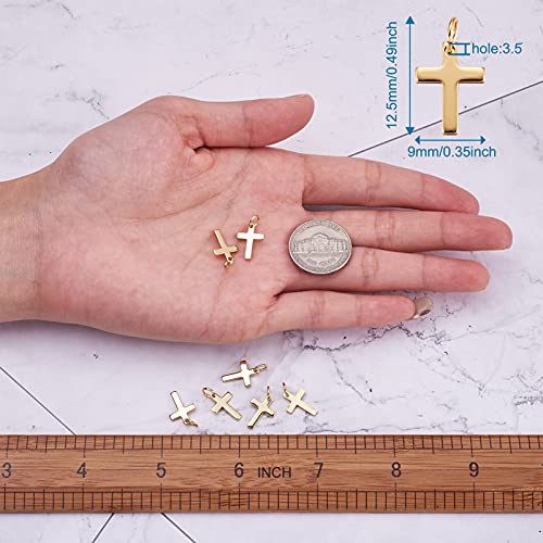 Image of Pandahall 10Pcs Golden Brass Cross Pendants Charms for Necklace Bracelet Choker Making Real 18K Gold Plated 9x12.5x1mm Hole: 3.2mm