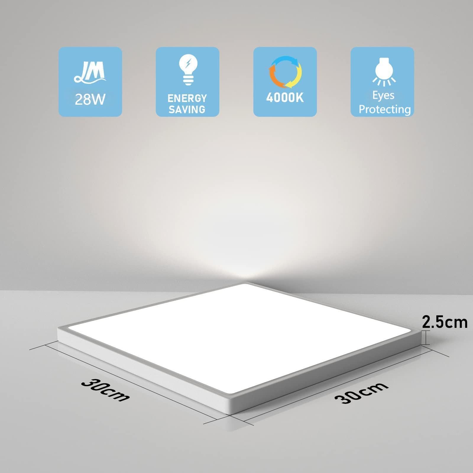 OTREN Plafoniera LED Soffitto Quadrata, 4000K Lampada da Soffitto LED Moderno, Plafoniera Bagno IP44 per Camera da Letto, Cucina, Soggiorno, Balcone, Ufficio, 30CM 2400LM