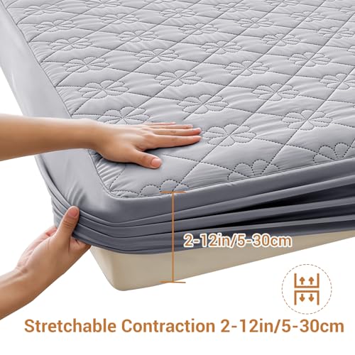 Image of Waterproof Mattress Protector, Noiseless Full Size Mattress Pad with Deep Pocket Fitted Up to 2-12 inches, Soft Breathable Bed Mattress Cover Washable for Bedroom, Hotel(1, Gray, Full)