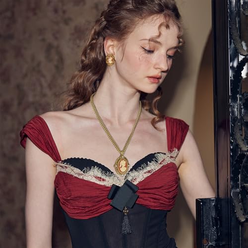 Victorian Cameo Silhouette Necklace for Women, Vintage Cameos Jewelry Antique Art Deco Pendant Necklaces Earrings4