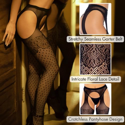 Image of Leg Avenue Women's Fishnet Stockings With Attached Garter Belt