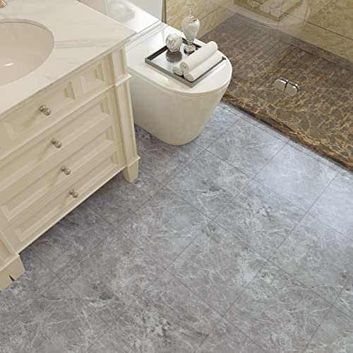 Veelike 4 Pack Peel And Stick Floor Tile Grey Marble Vinyl Floor Tiles 12''X12'' Waterproof Removable Self Adhesive Grey Stick On Floor Tiles Peel And Stick For Kitchen Bathroom Bedroom Home Gym #TOP5