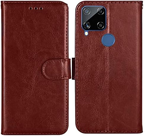 Axxitude Magnetic Artificial Leather Puring Royal Cover | Fashion Exotic | Vintage Flip Cover for Realme C15 (Brown)