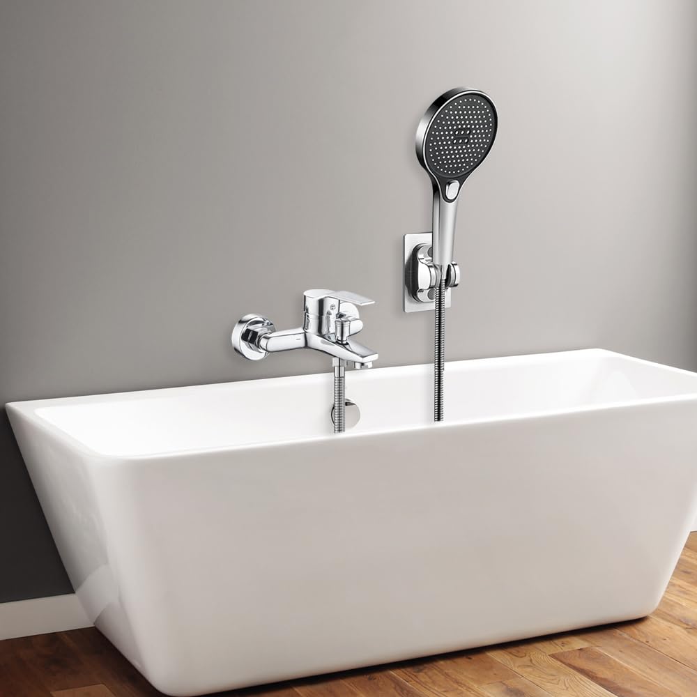Robinet de baignoire mural - Mitigeur monocommande chaud et froid - Kit complet avec 8 accessoires de montage pour douche et baignoire