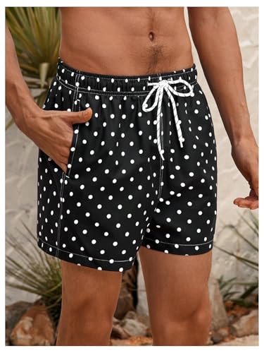 Verdusa Men's Polka Dots Swim Trunks Drawstring Waist Beach Shorts with Pockets4