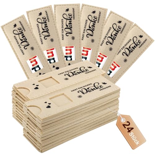 24 Stück Hast Ein Dickes Danke Verdient Schokoriegel Hülle Filz Kompatibel mit Duplo Schokoriegel Hülle Filz Geschenkverpackung für Familie Freunde Kollegen (Beige 14 x 5cm)