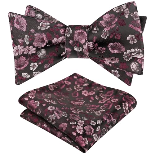 Image of Alizeal Mens 2pcs Floral Bow Tie Set | Self-tied Elegant Pocket Square Set for Wedding