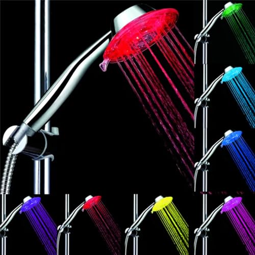 Ducha portátil con luz LED y 7 colores, cabeza redonda