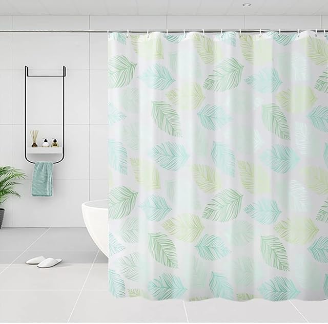 Eco Memos Shower Curtain 200/ 240 Drop PEVA Extra Long Wet Room Shower Curtain - Waterproof Green Thicken Bathroom Curtains, Mildew Resistant (Leaves, 200x200cm)